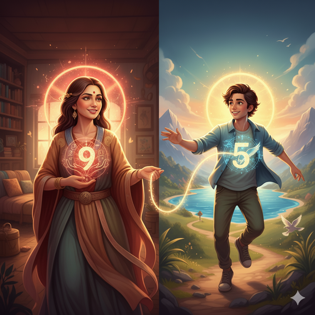 The Compassionate Guide & The Free Spirit: A Vedic Numerology Deep Dive into Mother (Birth Number 9) and Son (Birth Number 5)